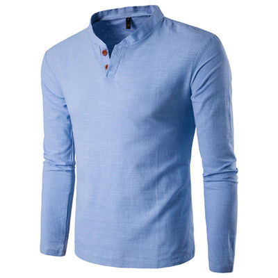 

Mens Slim Fit Long Sleeve Shirt T-shirt Linen Tee Shirt Casual Top Blouse