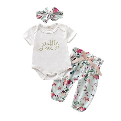 

Baby Girl Clothes Summer Baby Girl Adorable Flare Sleeve Romper Tops Floral Trousers Headband Outfits Clothes