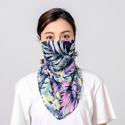 

19 summer sun protection neck chiffon mask female flowers antique elegant printing breathable mask square towel factory direct sales