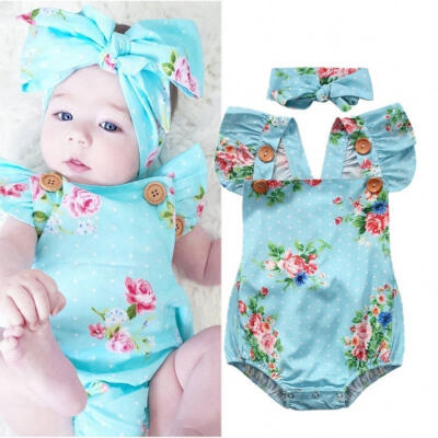 

Floral Baby Girls One-pieces Bodysuit Romper Backless Sunsuit Clothes Headband