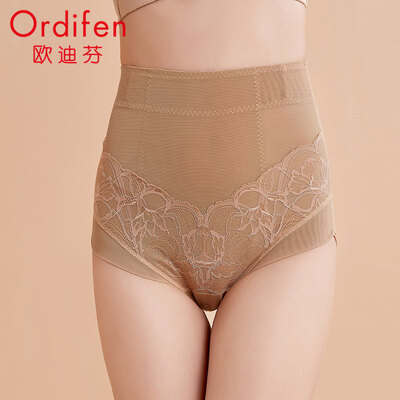 

Ou Difen shaping underwear womens 19 autumn&winter new high waist abdomen cotton triangle underwear adjustable sexy lace ladies underwear XT9110 gray