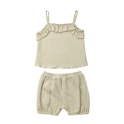 

Toddler Baby Girls Ruffle Solid Vest TopsShorts Pants 2PCS Outfits Clothes