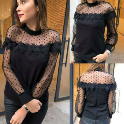 

Womens Long Sleeve Lace Shirt Casual Summer Blouse Loose Ladies Tops Tee