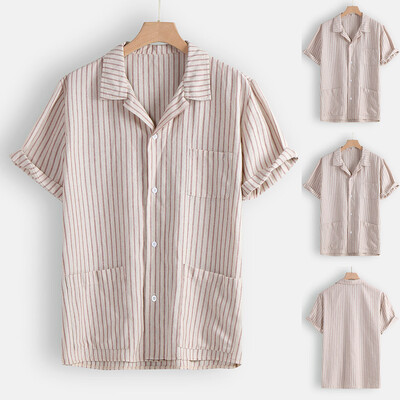 

Toponeto Fashion Mens Casual Button Hawaii Striped Print Beach Short Sleeve Top Blouse