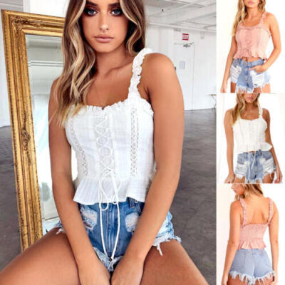 

US Womens Boho Sleeveless Tank Crop Tops Vest Summer Beach Casual T-Shirt Blouse