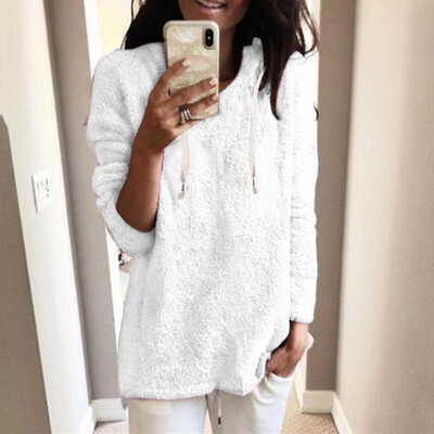 

Tailored Women Hooded Sweatshirt Winter Warm Wool Pockets SweatShirt Outwear