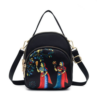 

Two-shoulder Mini Backpack Womens Oxford Cloth Bag Nylon Bag Ethnic Wind Printing One-shoulder Slant Bag