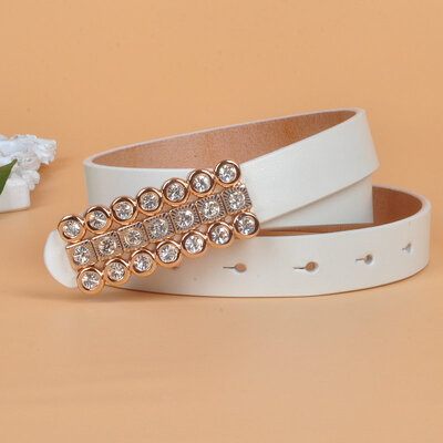 

Leather ladies belt smooth buckle rhinestone decorative top layer leather belt female fashion trend wild Korean version
