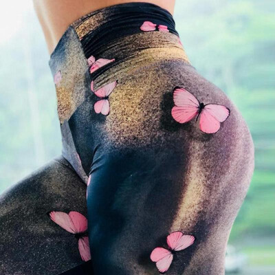 

Ebay Amazon factory direct red butterfly digital print Slim high waist sports yoga pants leggings butterfly