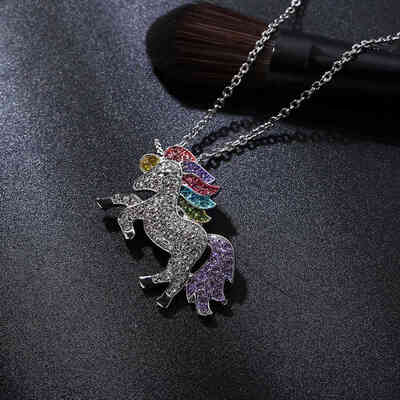 

Unicorn Childrens Necklace Gold&Silver Color Diamond Necklace Fashion Costume Jewelry For Boys And girls