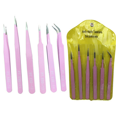 

〖Follure〗6pcs BGA Precision Tweezer Set Stainless Steel Eyebrow Tweezers Eyelash Curler