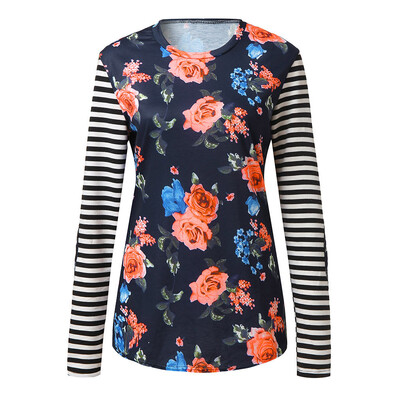 

Starmoon Women Printing With Stripe Formal Collared Long Sleeve Casual And Top Blouse