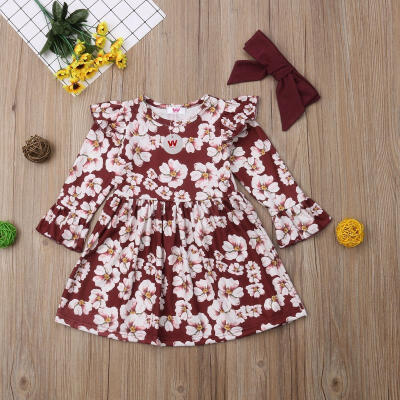 

2Pcs Xmas Toddler Kids Baby Girl Floral Princess Party Long Sleeve Dress Clothes