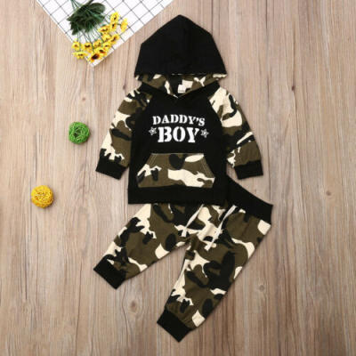 

Fashhion Toddler Kids Baby Boy Clothes Outfits Sets Hooded Tops Pants Camo Tops