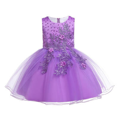 

Girls Flower Decor Dress Sleeveless Children Mesh Princess Tutu Dresses