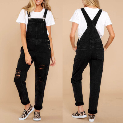 

Tailored Women Casual Denim Bib Pants Hole Overalls Jeans Straps Demin Trousers Rompers