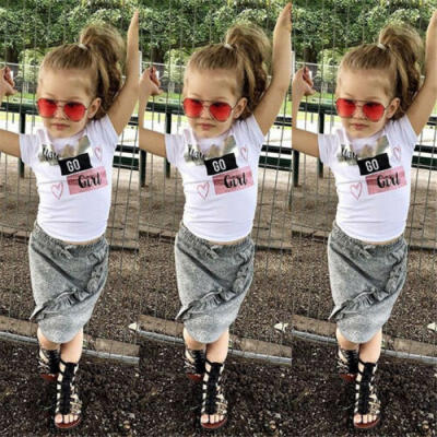 

USA Toddler Kids Baby Girls Tops T-shirt Skirts Dress Outfits Clothes 1-5Y