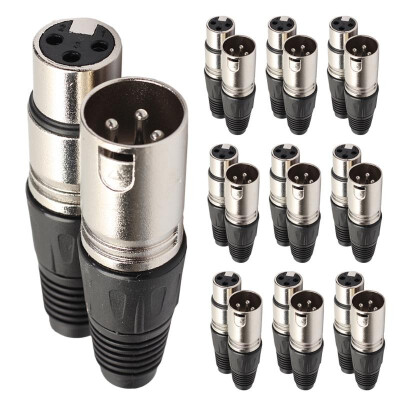 

10Pair XLR 3Pin Female MIC Jack Plug Audio Microphone Cable Connector Black
