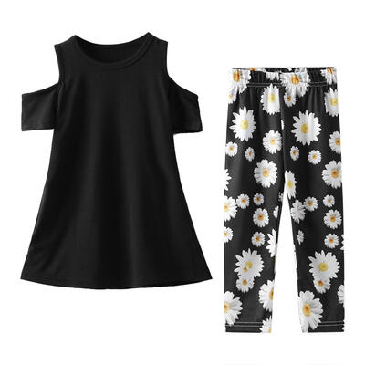 

2pcsSet Summer Family Matching Clothes Women Kids Tops Floral Print Pants