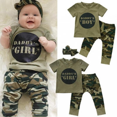 

Camouflage Newborn Baby Boys Girls Short Sleeve T-shirt Tops Pants Outfits Set Clothes 0-24M