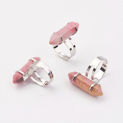

Natural Rhodochrosite Finger Rings with Iron Ring Finding Platinum Bullet Size 8 18mm