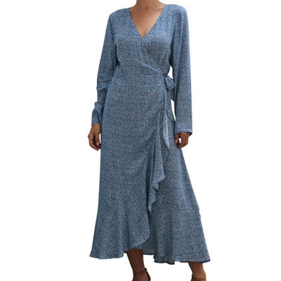 

Women Autumn Stylish Sweet Long Style Slim Fit V-collar Long Sleeve Concise Dress