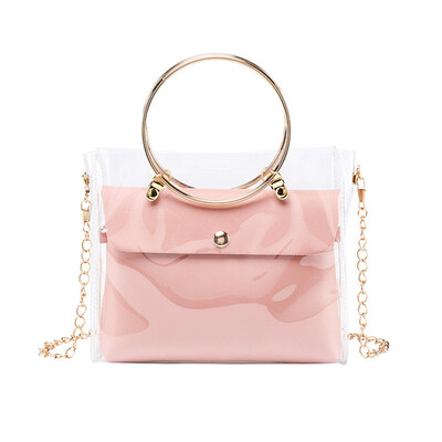 

Women Circle Handle Solid Color Transparent Jelly Chain Shoulder Bag Handbag