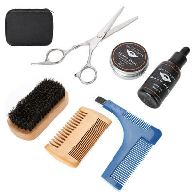 

Greensen 7PCSSet Portable Men Beard Styling Shaping Cream Oil Brush Comb Scissor Mustache Hair Care