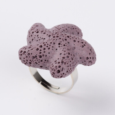 

Synthetic Lava Adjustable Rings with Platinum Plated Brass Findings Starfish MediumPurple Size 8 18mm