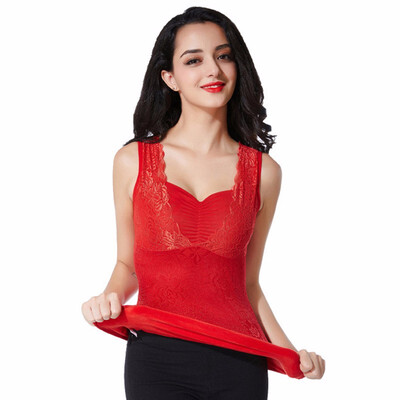 

Autumn Winter Camisoles Tanks Black Red Color Thermal Underwear Vest Tops Plus Velvet Thicken Warm Female Basic Tanks Top