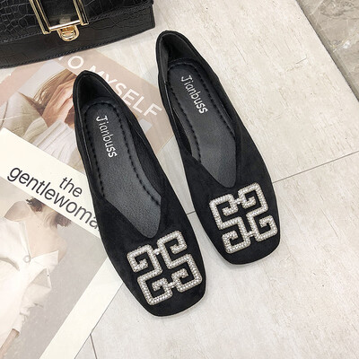 

Bean Bean Shoe Woman Summer Korean Version Baita Fangtou Shallow-mouthed Metal Square Button Single Shoe Chic Fairy