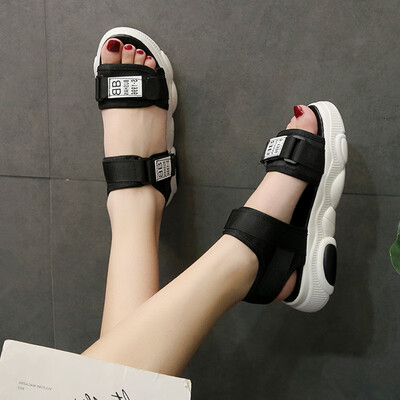

Sandals Female Summer Baitao Flat Bottom Student Rome Sports Thick Bottom White Slim Beach Shoes