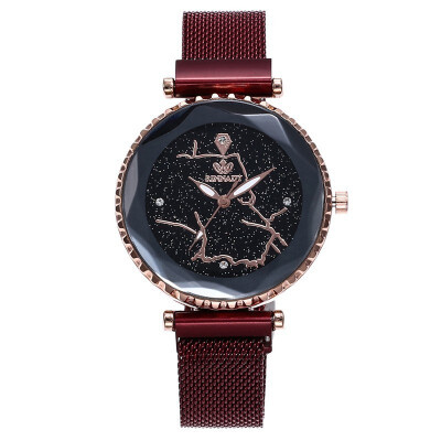 

Fashion Mesh Women Clock Starry Sky Magnet Geometric Surface Ladies Dress Quartz Wristwatch Female Wrist Watches Bayan Kol Saati