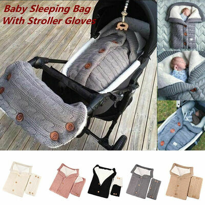 

Baby Sleeping Bag Knit Velvet Warm Swaddle Wrap Comfy Blanket Stroller Gloves