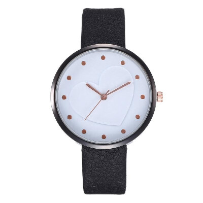 

Women Love Heart Pattern Rivet Time Dial Watch Student PU Leather Band Alloy Case Quartz Wrist Watch