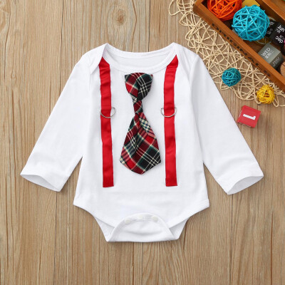 

Newborn Kids Baby Boys Clothes Long Sleeve Plaid Tie Gentleman Romper Bodysuit