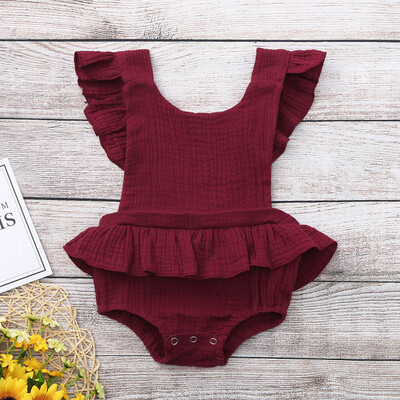 

Newborn Infant Baby Girls Color Solid Ruffles Backcross Romper Bodysuit Outfits