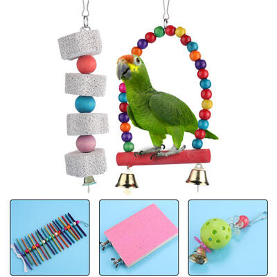 

Greensen 5pcs Bird Parrot Toys Hanging Bell Pet Bird Cage Hammock Swing Toy Hanging Toy Bite Toy