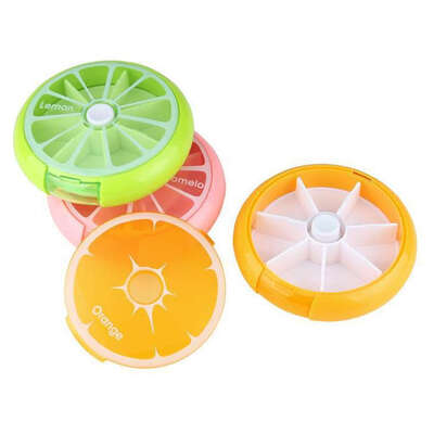 

Portable 7-day Fruit Shape Rotating 7 Slot Pill Organizer Cover Case Weekly Drug Small box