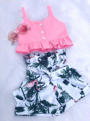 

Cute Flamingo Toddler Baby Girls Vest Crop Tops Short Pants Outfits Clothes