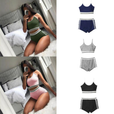 

US Women Summer 2PCS Set Crop Top Shorts Bodycon Outfit Sport Jumpsuit Tracksuit