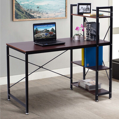 

4 Tier Storage Shelves Computer Desk-Brown