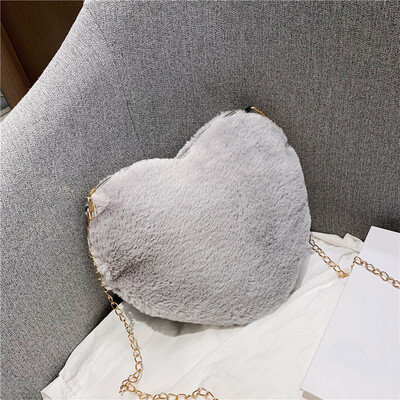 

Tailored Fashion Women Plush Solid Color Chain Love shape Shoulder Bag Messenger Bag