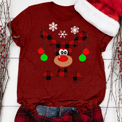 

Gobestart WomeWomens Christmas Letter Printed Round Neck Short Sleeve T-shirts