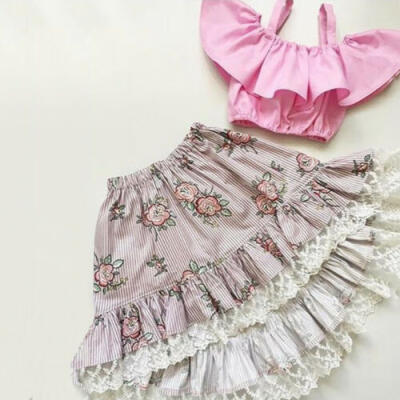 

Toddler Baby Girl Clothes Sleeveless Vest TopsFlower Lace Dress Outfit Summer