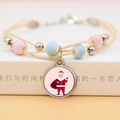 

Fashion Time Gem Christmas Tree Elk Snowman Pendent Bracelet For Childrens