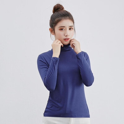 

Women Basic T-shirt Comfortable Model Stretch Solid Color Turtleneck Long Sleeve Slim Casual Base Layer Tee