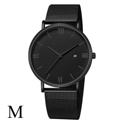 

Gobestart Luxury Fashion Stainless Steel Mesh Belt Watch Mens Quartz Calendar Watches