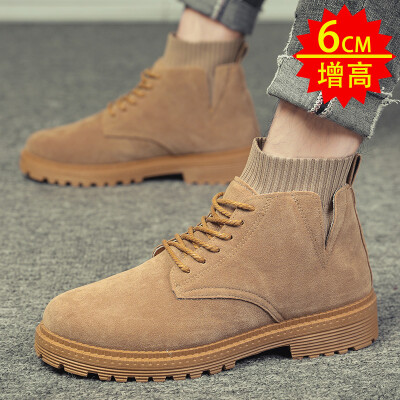 

Mens shoes fall Korean version of the trend high help Martin English style tooling desert boots khaki socks boots