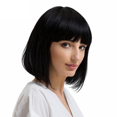 

〖Follure〗Black Shoulder Length Bobo Wigs With Bangs Medium Hair Human Hair Wigs